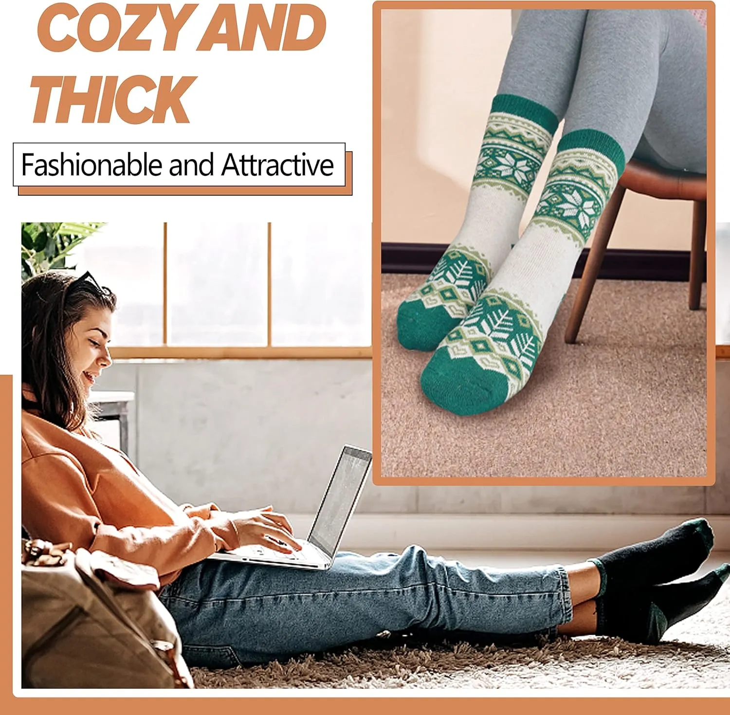 ANTSANG Merino Wool Socks for Women Hiking Thermal Warm Thick Winter Boot Crew Cozy Cabin Work Soft Ladies Socks 5 Pairs