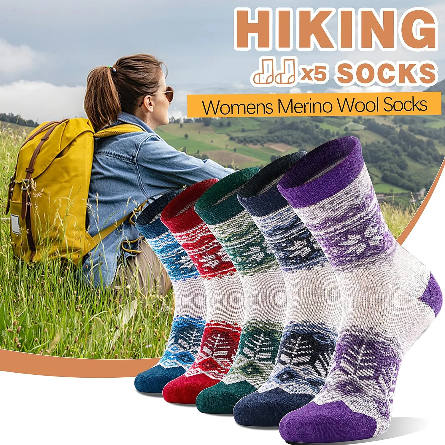 ANTSANG Merino Wool Socks for Women Hiking Thermal Warm Thick Winter Boot Crew Cozy Cabin Work Soft Ladies Socks 5 Pairs