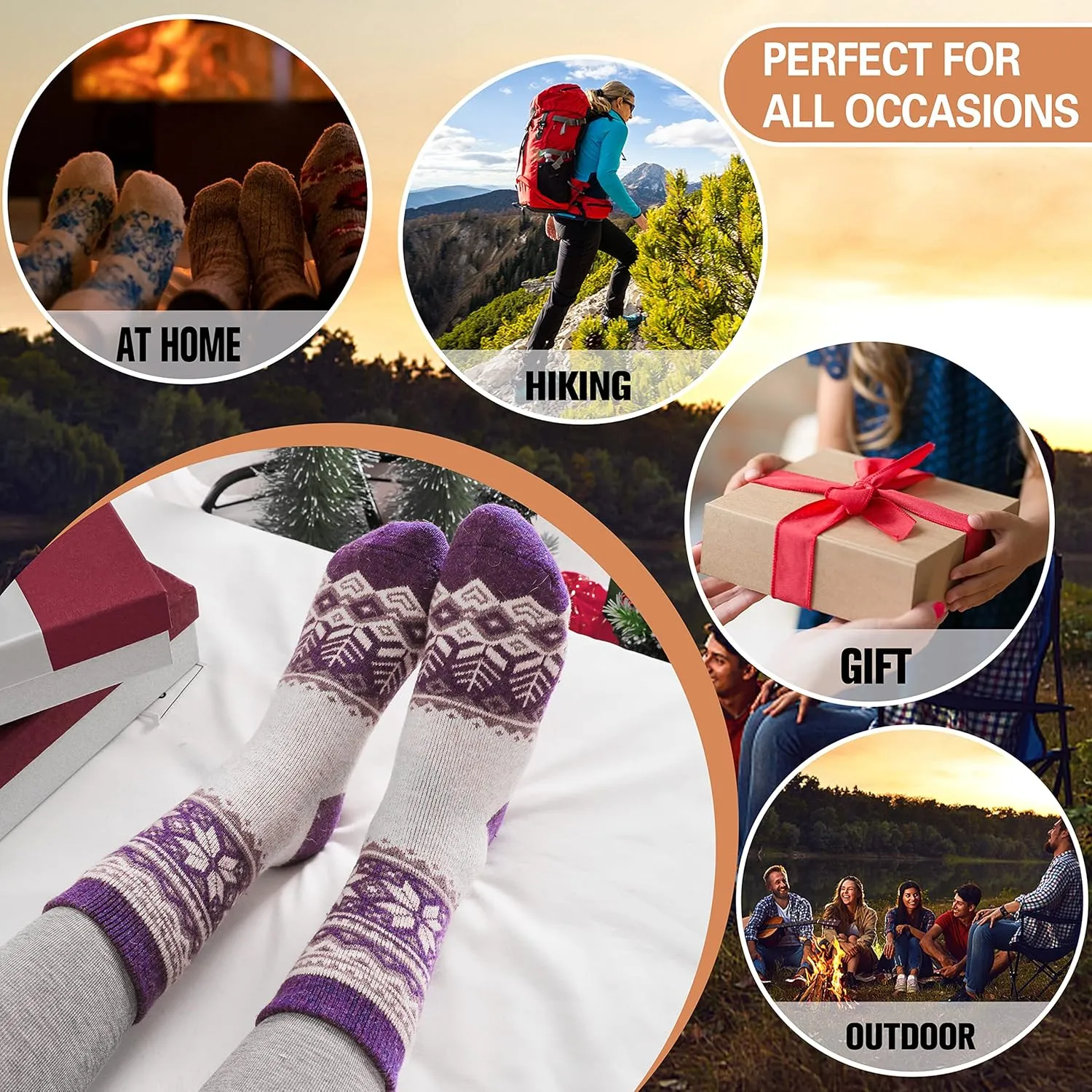 ANTSANG Merino Wool Socks for Women Hiking Thermal Warm Thick Winter Boot Crew Cozy Cabin Work Soft Ladies Socks 5 Pairs