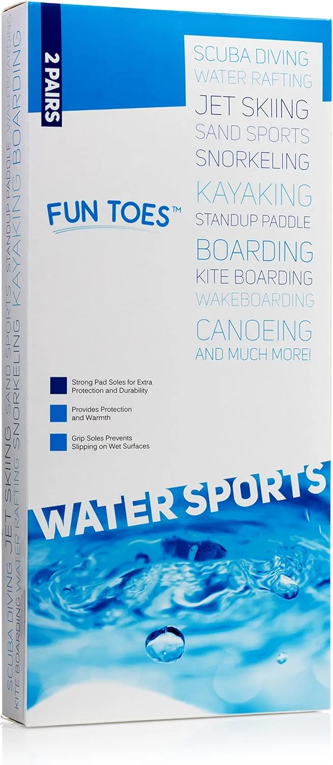 FUN TOES 2.5mm Neoprene Fin Socks for Water Sports Snorkeling, Scuba Diving, Paddling, Boarding, Jetskiing 2 Pairs