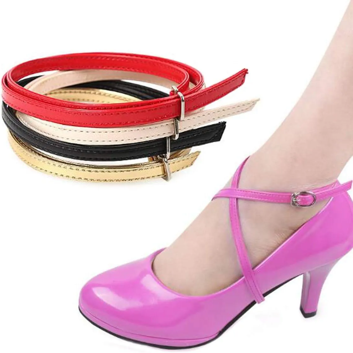FZBNSRKO 2 Pairs Women Lady's Detachable Long High Heels Shoe Straps Loose Single Shoelace Accessories with Buckle