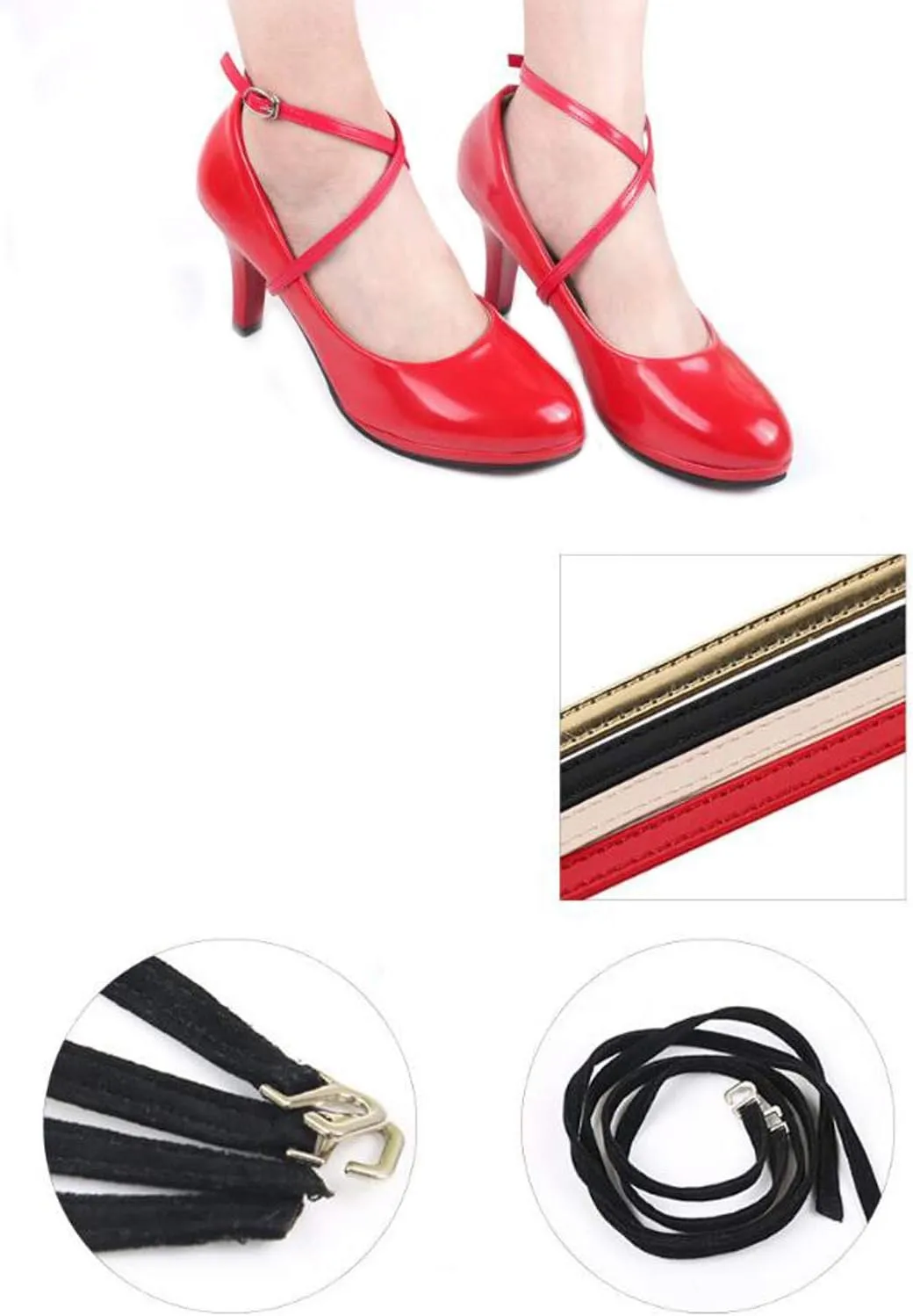FZBNSRKO 2 Pairs Women Lady's Detachable Long High Heels Shoe Straps Loose Single Shoelace Accessories with Buckle