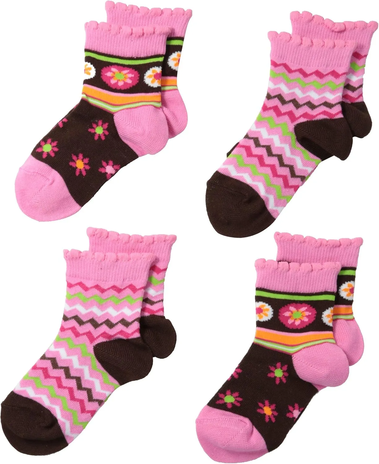 Jefferies Socks Baby-Girls 4 Pair Pack Flower and Zig Zag Socks