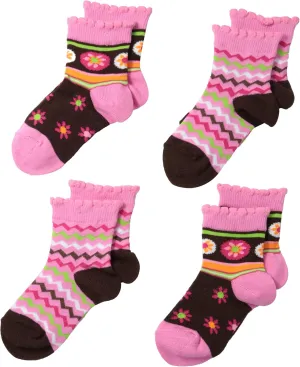 Jefferies Socks Baby-Girls 4 Pair Pack Flower and Zig Zag Socks