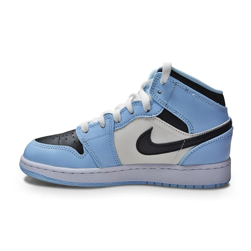 Juniors Nike Air Jordan 1 Mid (GS) - 555112 401 - Ice Blue Black Sail White