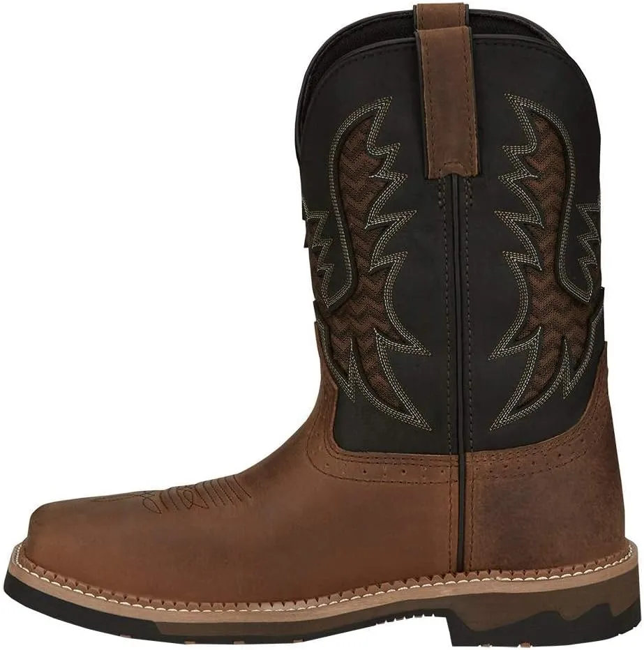 Justin Boot Company Men`s Stampede Bolt Pecan Water Buffalo 11` Black Water Buffalo Nano Comp