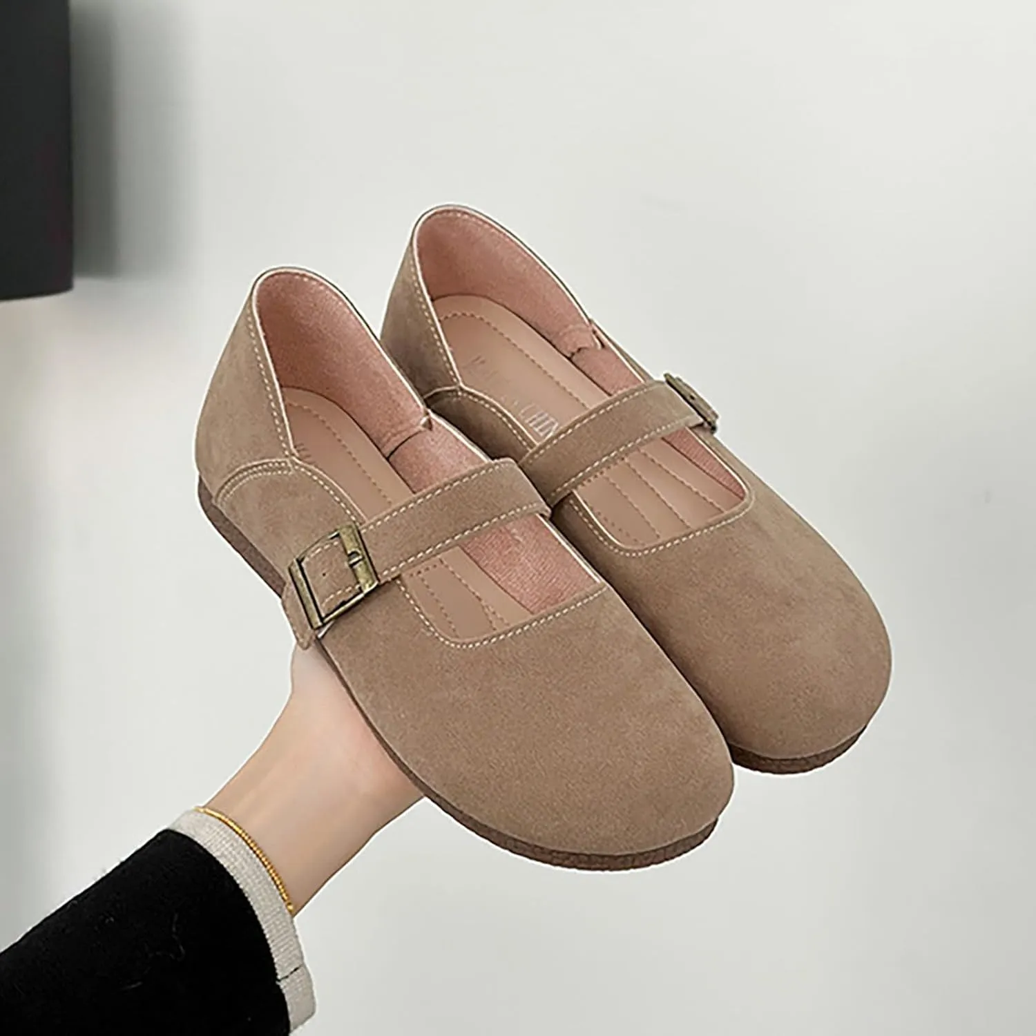 Ladies Summer Fashion Flat Bottom Shoes Solid Colour Leisure Out Travel Non Slip Soft Buckle Casual Shoes
