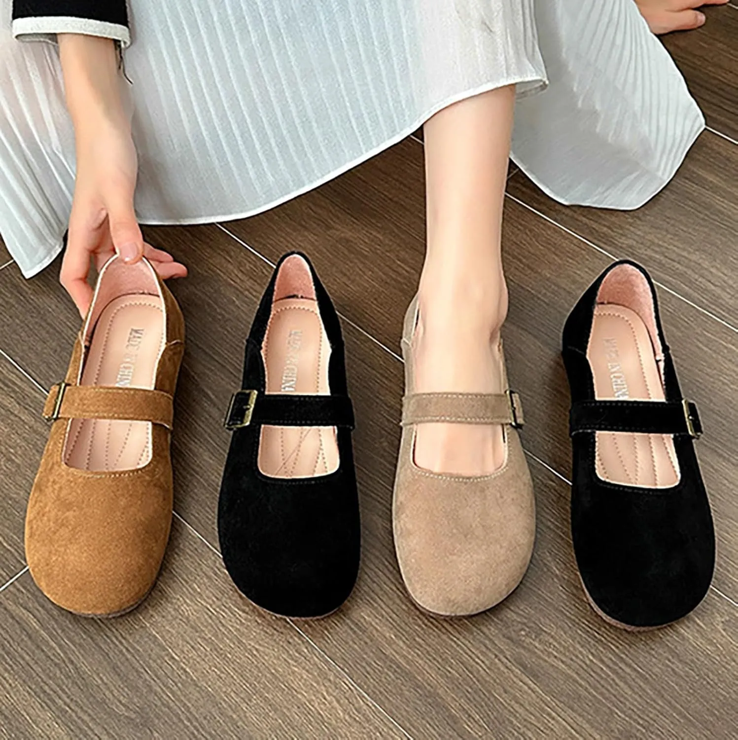 Ladies Summer Fashion Flat Bottom Shoes Solid Colour Leisure Out Travel Non Slip Soft Buckle Casual Shoes