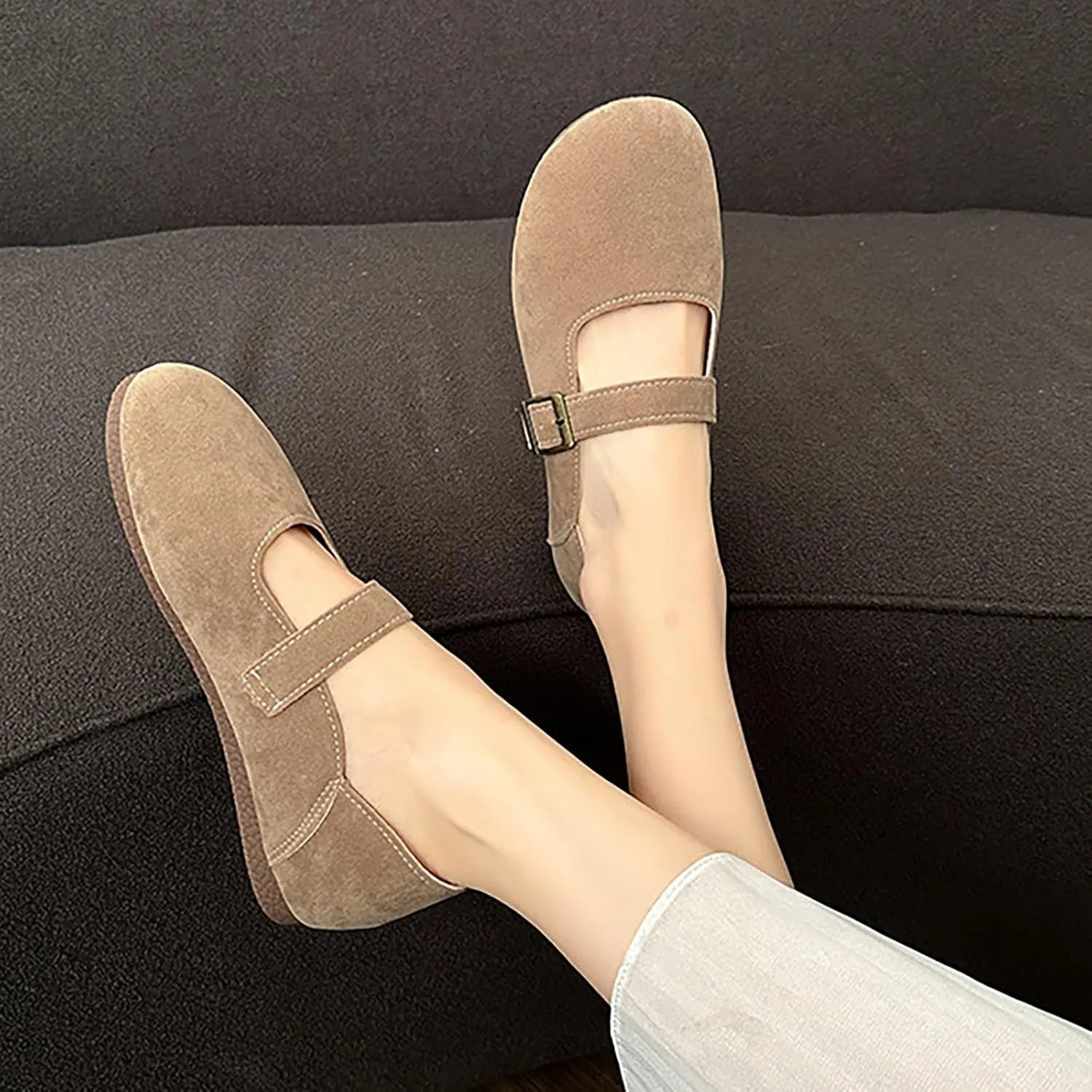 Ladies Summer Fashion Flat Bottom Shoes Solid Colour Leisure Out Travel Non Slip Soft Buckle Casual Shoes