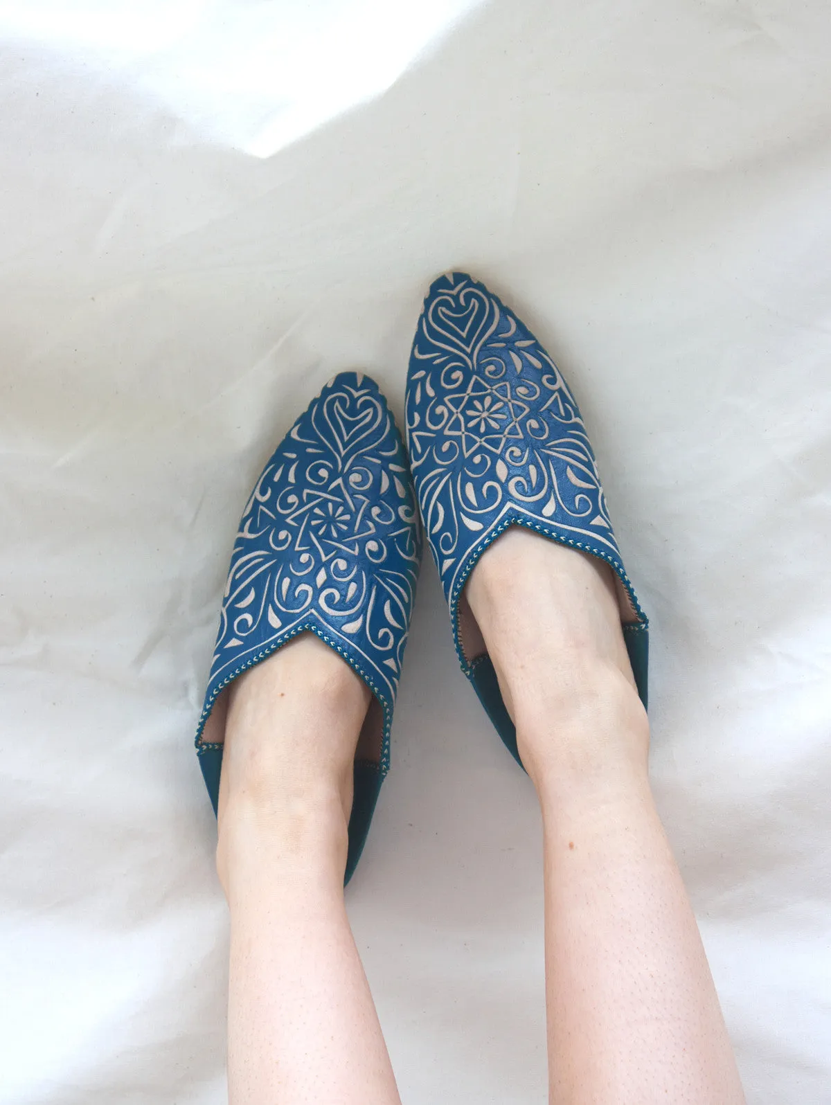 Moroccan Decorative Babouche Slippers, Indigo