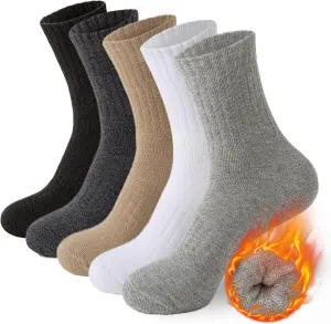 MOSOTECH 5 Pairs Wool Hiking Socks for Women Warm Winter Thermal Thick Cushioned Cozy Boot Work Soft Ladies Socks,5-10