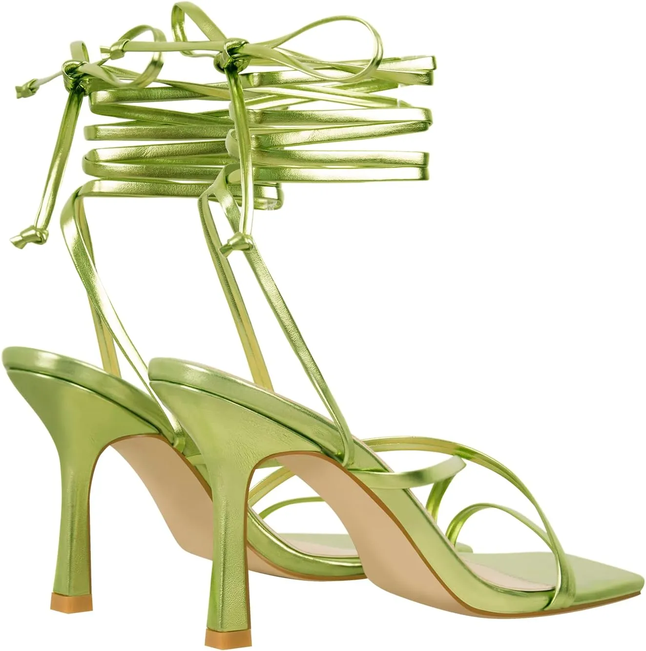 richealnini Women's Square Toe Lace Up Strappy Stilettos High Heeled Sandals