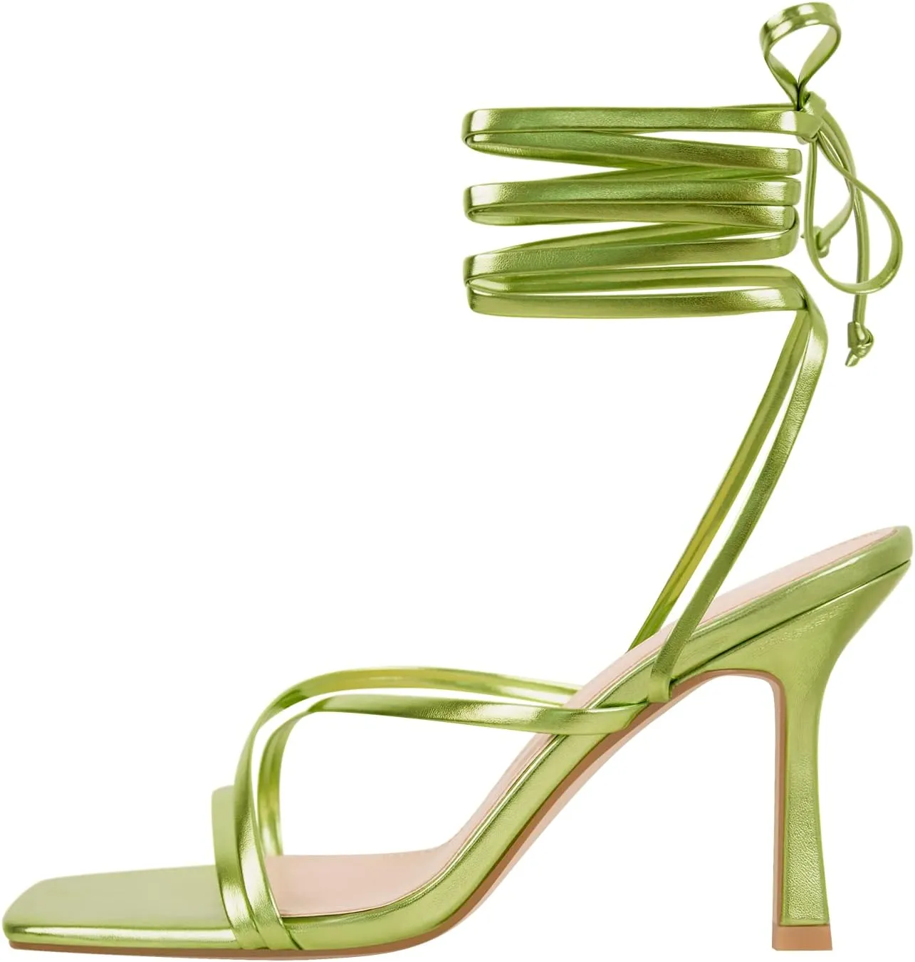 richealnini Women's Square Toe Lace Up Strappy Stilettos High Heeled Sandals