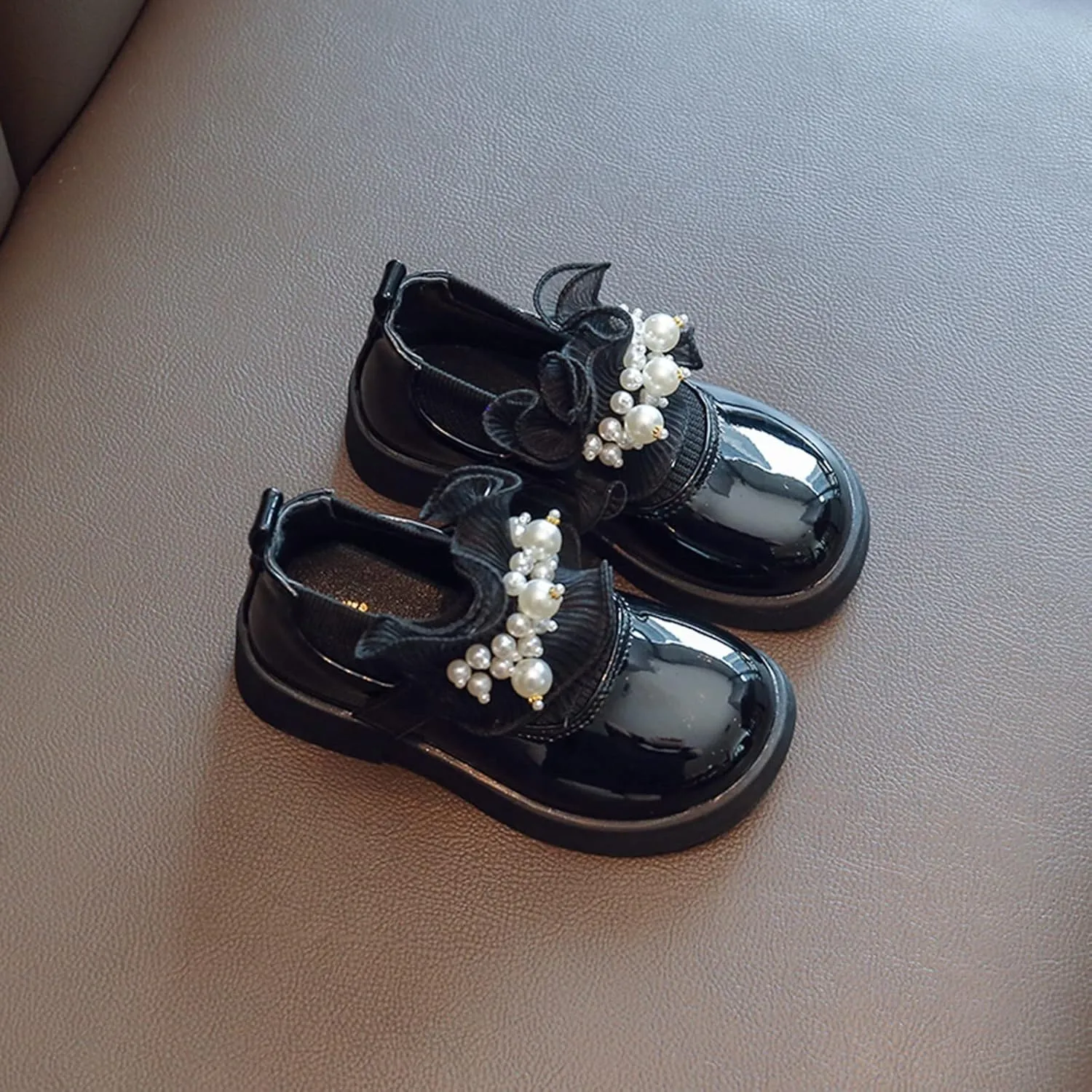 Toddler Shoes Girls Low Heel Shoes PU Dress Shoes Casual Shoes for Wedding Rubber Sole Shoes Breathable Sneakers