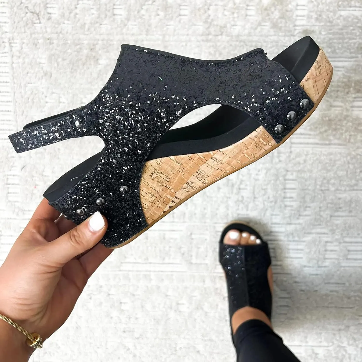 Womens Summer Shoes Dressy Casual Wedges with Buckle Ankle Strap Peep Toe Platform Arch Support Wedge Sandals Non-Slip Comfortable Orthopedic Ortho Vacation Outfits Travel Breathable Outdoor Sandal