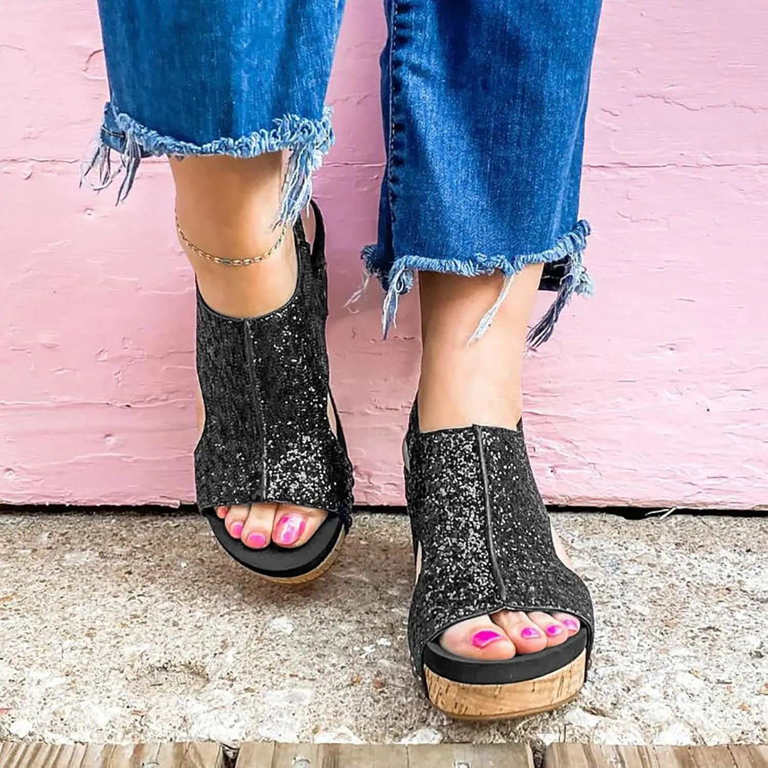 Womens Summer Shoes Dressy Casual Wedges with Buckle Ankle Strap Peep Toe Platform Arch Support Wedge Sandals Non-Slip Comfortable Orthopedic Ortho Vacation Outfits Travel Breathable Outdoor Sandal