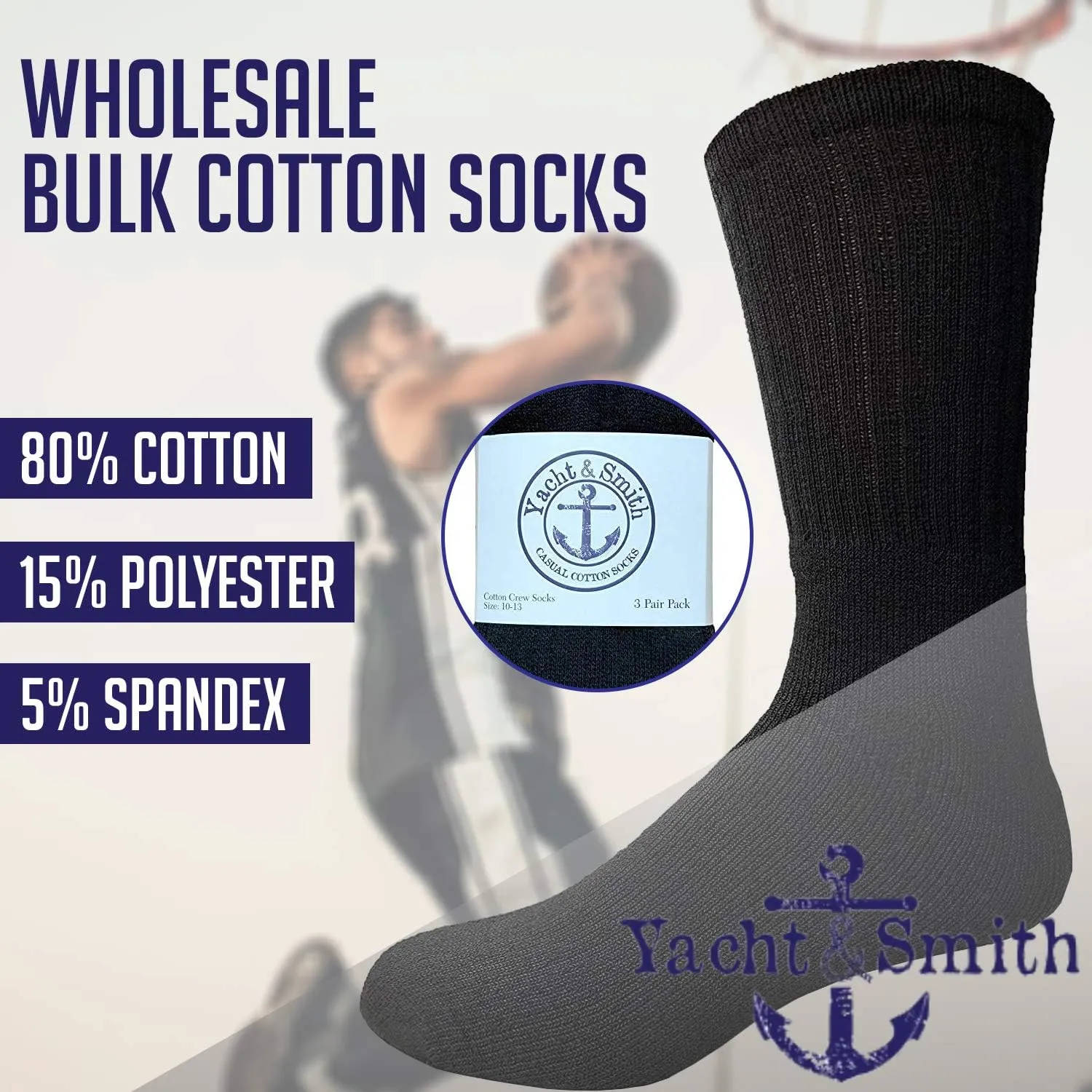Yacht & Smith Mens Wholesale Bulk Cotton Socks, Athletic Sport Socks Shoe Size 10-13